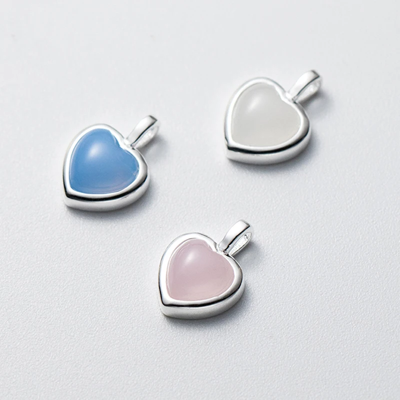 1 шт. стерлингового серебра 925 пробы белый/синий/розовый кристалл сердце подвески 11,5x8x4 мм ожерелье браслеты серебряные подвески DIY ювелирные изделия