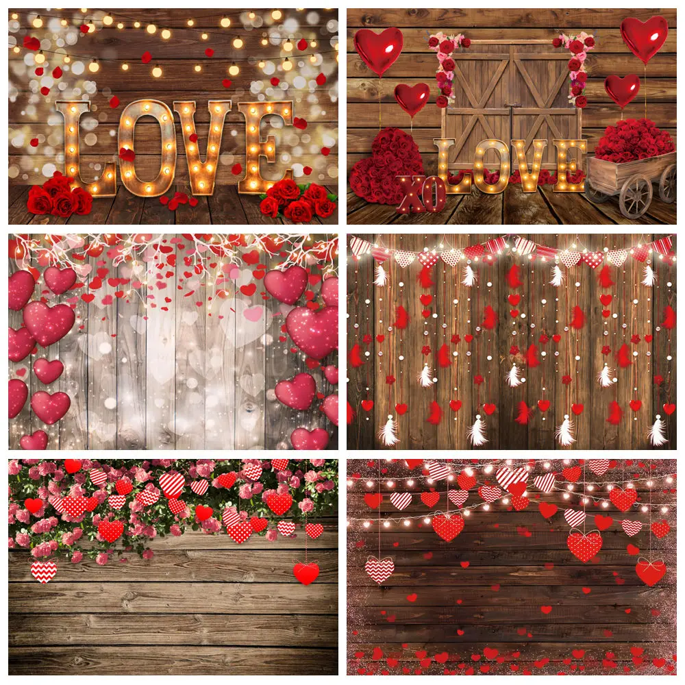 

Valentine's Day Photography Backdrops February 14 Romantic Red Rose Love Heart Brick Wall Portrait Background Decor Photo Studio