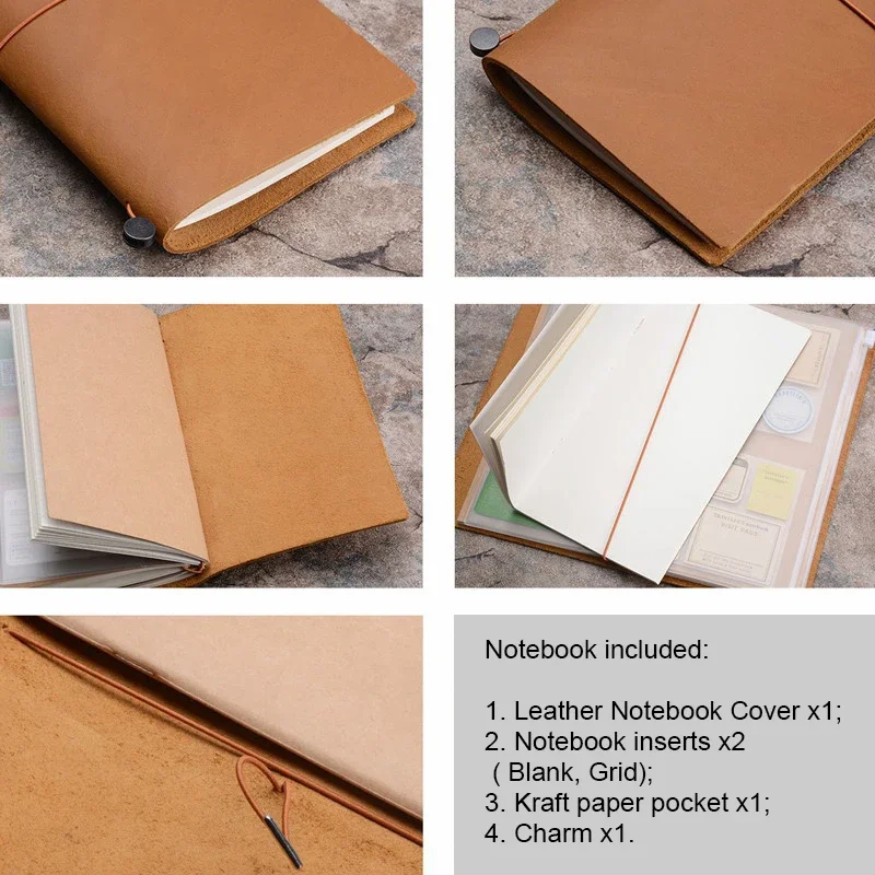 Fromthenon Handmade Notebook, 100% couro genuíno, viajantes planejador