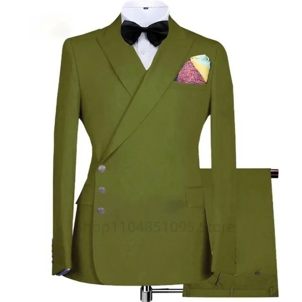 

Elegant Solid 2 Piece Men Suits Fashion Men's Formal Business/Wedding Groom Tuxedos Peak Lapel Double Breasted Jacket with Pants