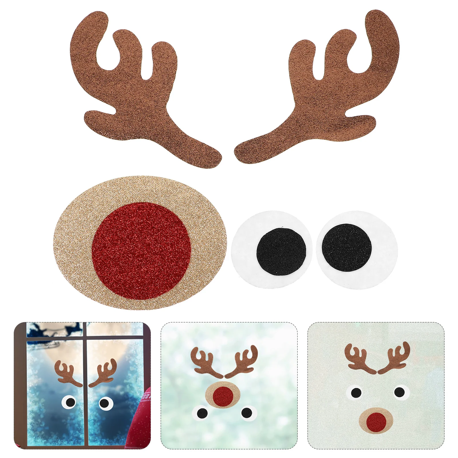 

1Set Reindeer Face Christmas Door Stickers Non-Woven Glitter Window Refrigerator Wall Decor for Winter Xmas Decorations