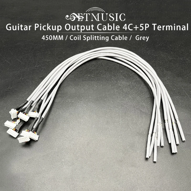 10Pcs Guitar Pickup Output Cable 4 Conduct+Braiding with 5P Terminal 450MM Coil Spliting Cable Black Plug Direct Grey