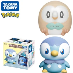 Original Takara TOMY Pokemon Figure Toys Lights Genuine Pokepeace Piplup Rowlet Pikachu Pinch Lamp Led Night Light Model Dolls