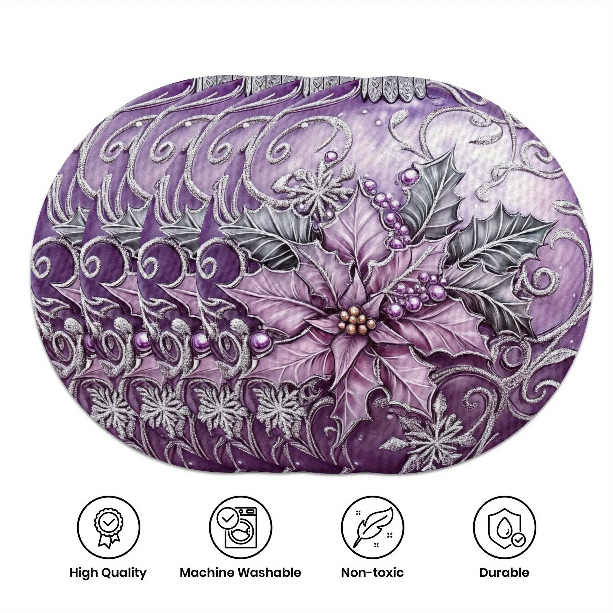 VIKAMA 4-Piece Luxury Pearl Embroidered Placemats Banquet Gathering, Afternoon Tea Wedding Table Decor & Accessories
