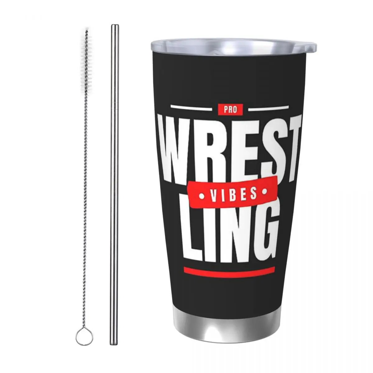 Pro Wrestling Vibes Stainless Steel Tumbler Vacuum Insulated Mugs Thermal Cold Cup Straws With Lid 20oz