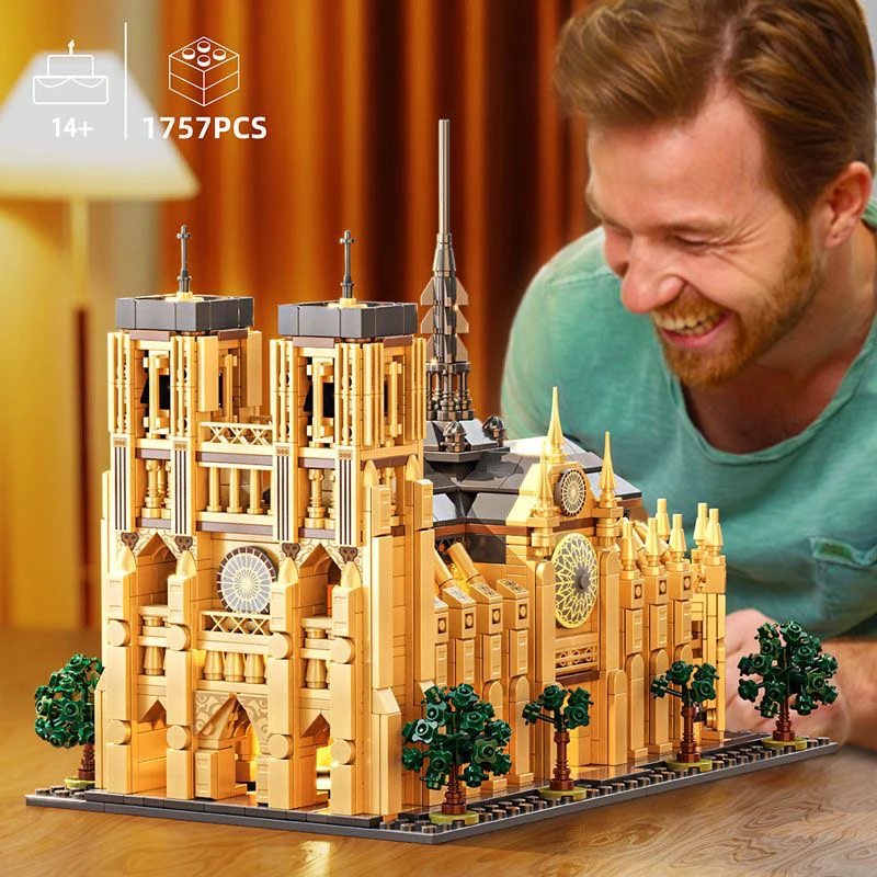 Street View Series City Notre-dame de Paris Building Block Medieval Church Model Bricks Toys For Kid Birthday Gift MOC With LED