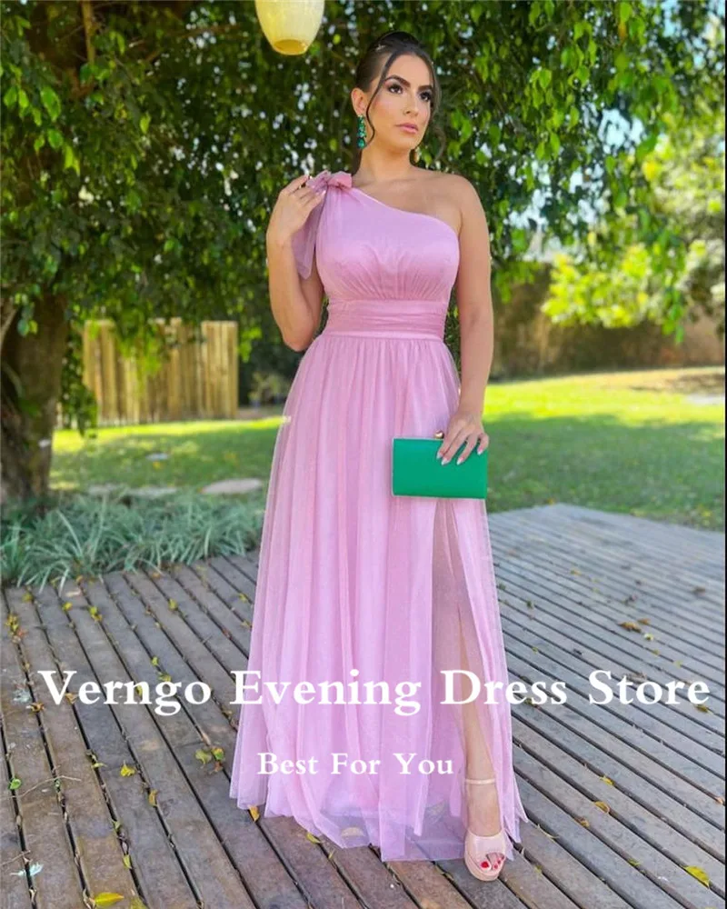 Verngo-vestido de fiesta de noche largo y sencillo para mujer, traje Formal de talla grande, con lazo en el hombro, para fiesta de boda