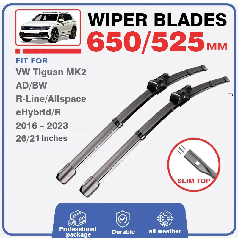 LHD RHD Front Rear Wiper Blades For Volkswagen VW Tiguan MK2 2016 - 2023 RLine Allspace Windshield Windscreen Window 26