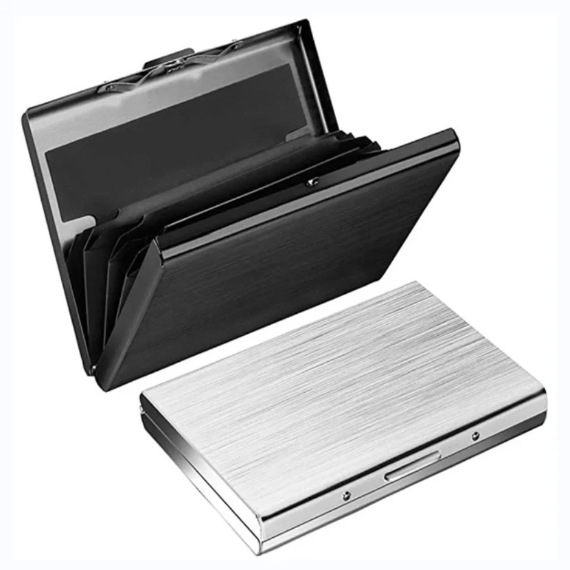 Black Silver 6 Slots RFID Credit Card Holder Protector Slim Metal Business Card Case for Women or Men