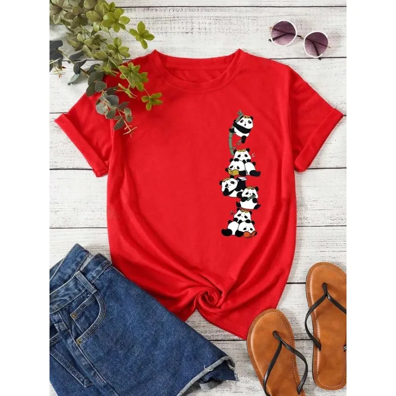 Pure Cotton Breathable Children's T-shirt 2026 Summer New Fun and Cute Panda Print Casual Parent-child Outfit for Boys and Girls