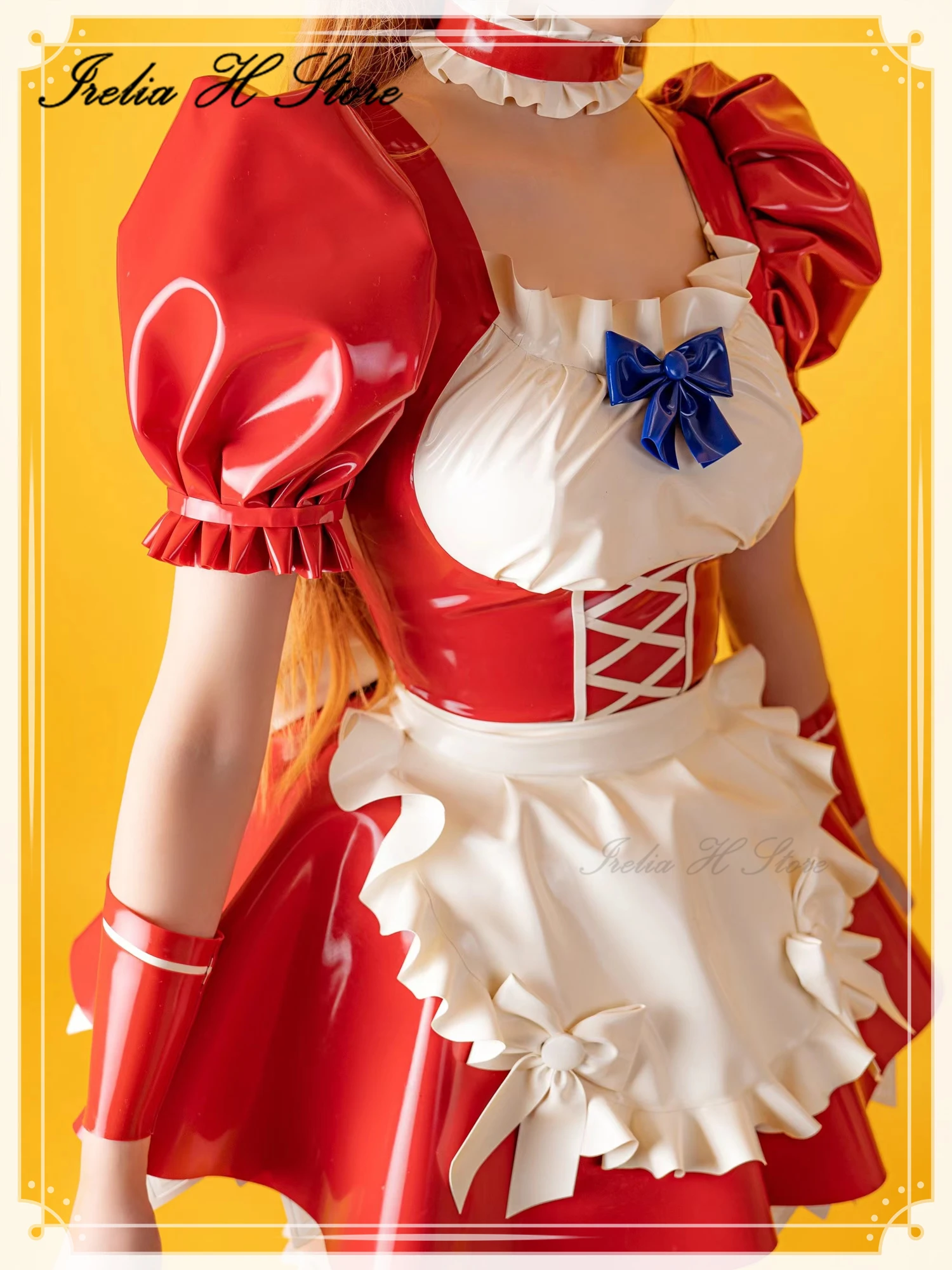 Irelia H Store Custom size made Nature Latex Maid Dress Latex Asuna Cosplay Costume latex clothing Anime Asuna latex maid dress