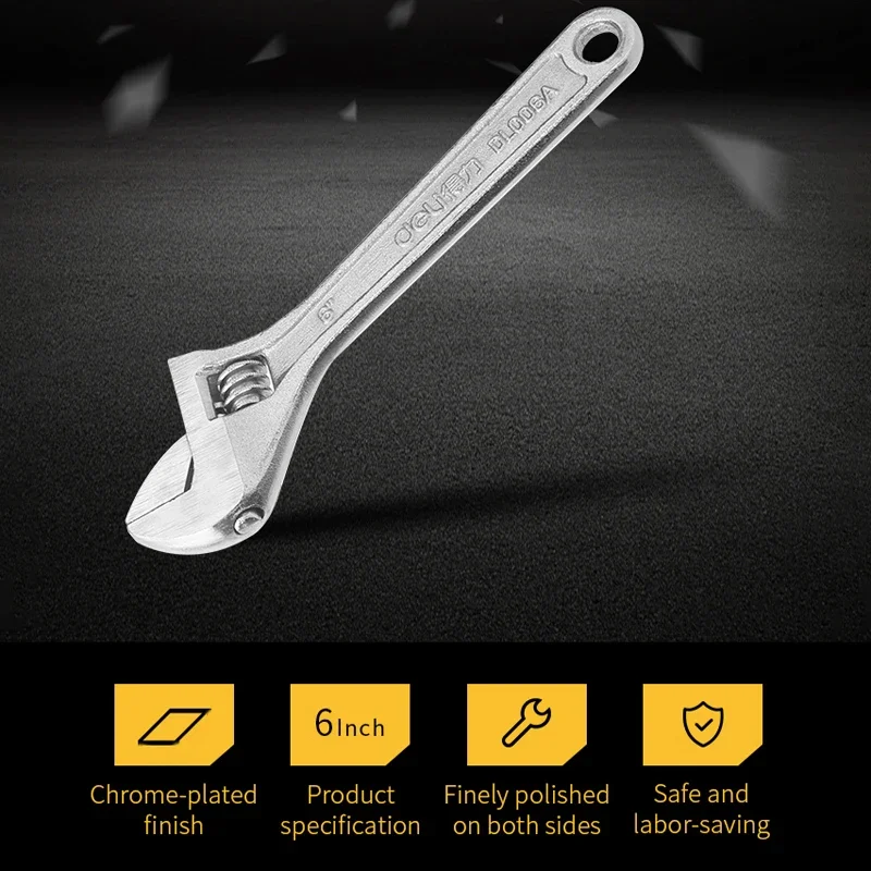 Deli 1 Pcs Large Opening Adjustable Spanner Monkey Wrench Adjustable Angle Slide Wrench 6-8-10-12-15 Inch Household Repair Tools