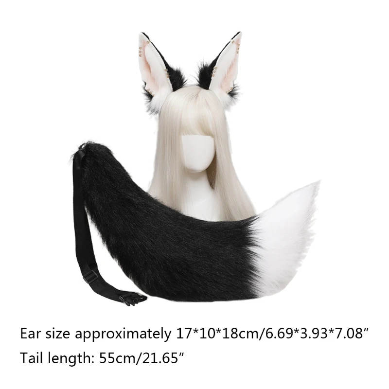 Animal Wolf Ears Headdress Tail Set Plush Handmade Costume Set Anime for Halloween Christmas Cosplay Accessories