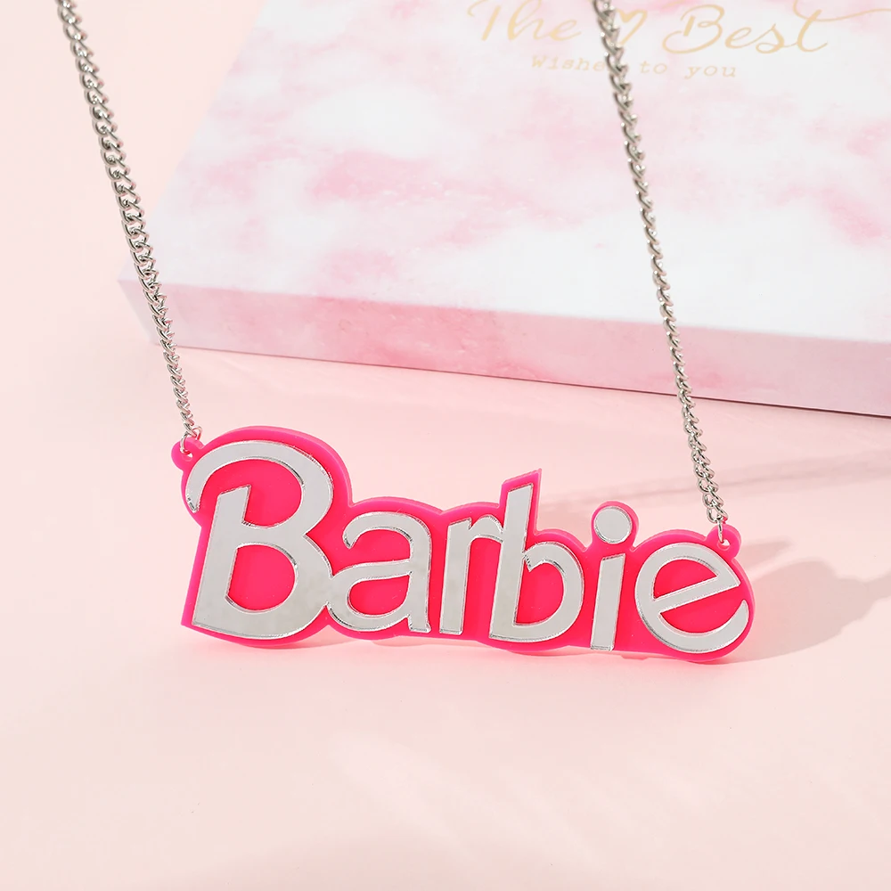 Disney Barbie Princess Party Style Acrylic Personality Pendant Necklace Letter Barbie Charm Neck Chain Jewelry