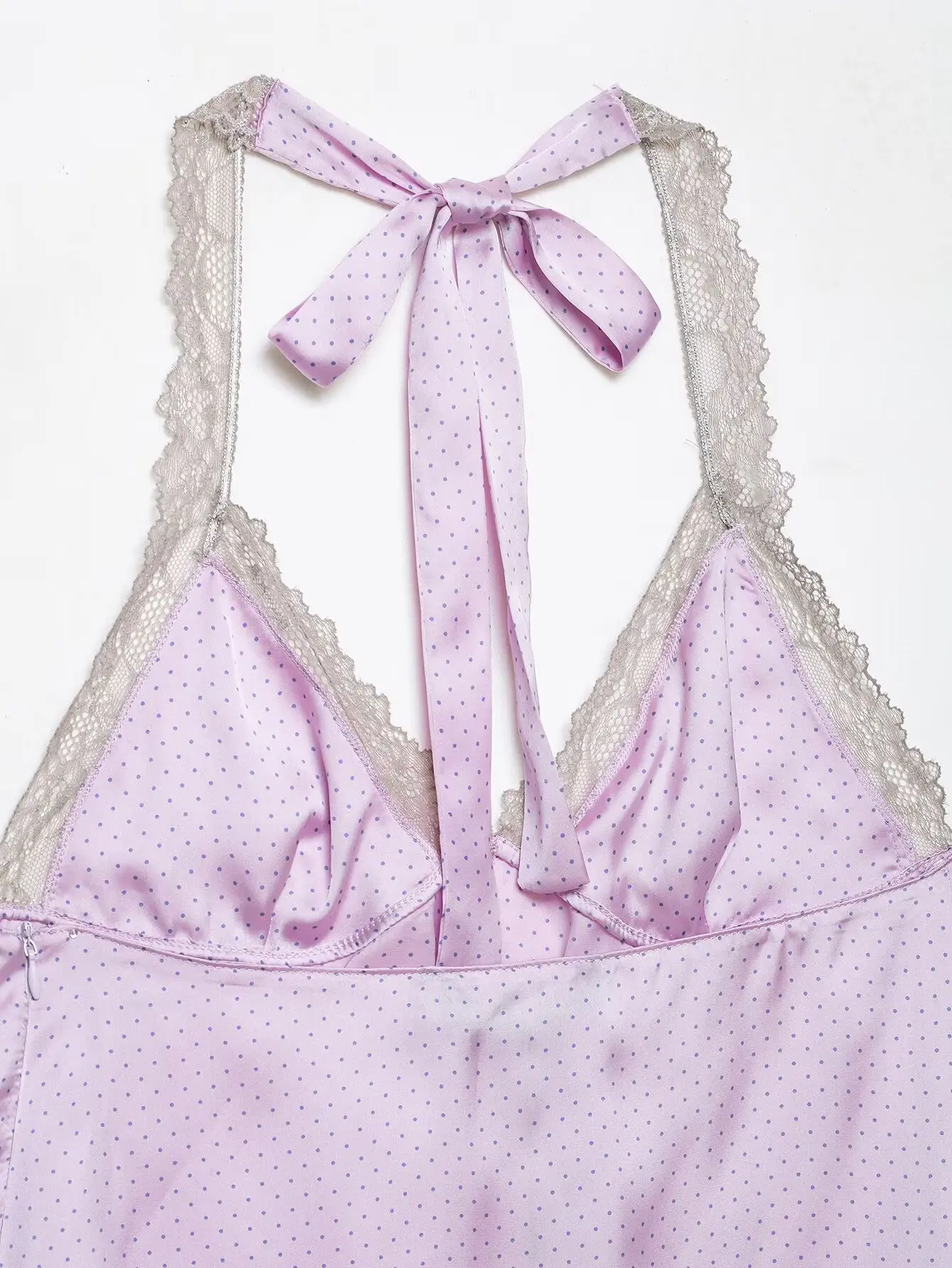 HH Elegantes Polka-Dot-Satin-Neckholder-Top für Damen 2026 Sommer mit Spitzenbesatz und Rückenbindung – Cami für Alltag, Urlaub, Loungewear und Ausgehkleidung – Detail 5