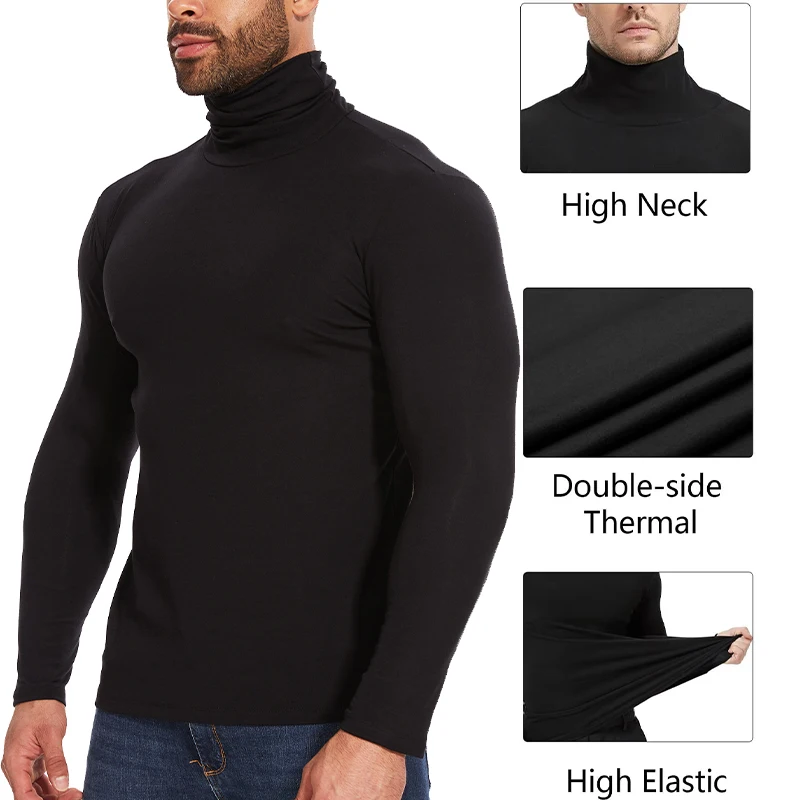 Men\'s Thermal Pullover Sweater Turtleneck Tops Base Layer Thermal Underwear for Men High Elastic Modal