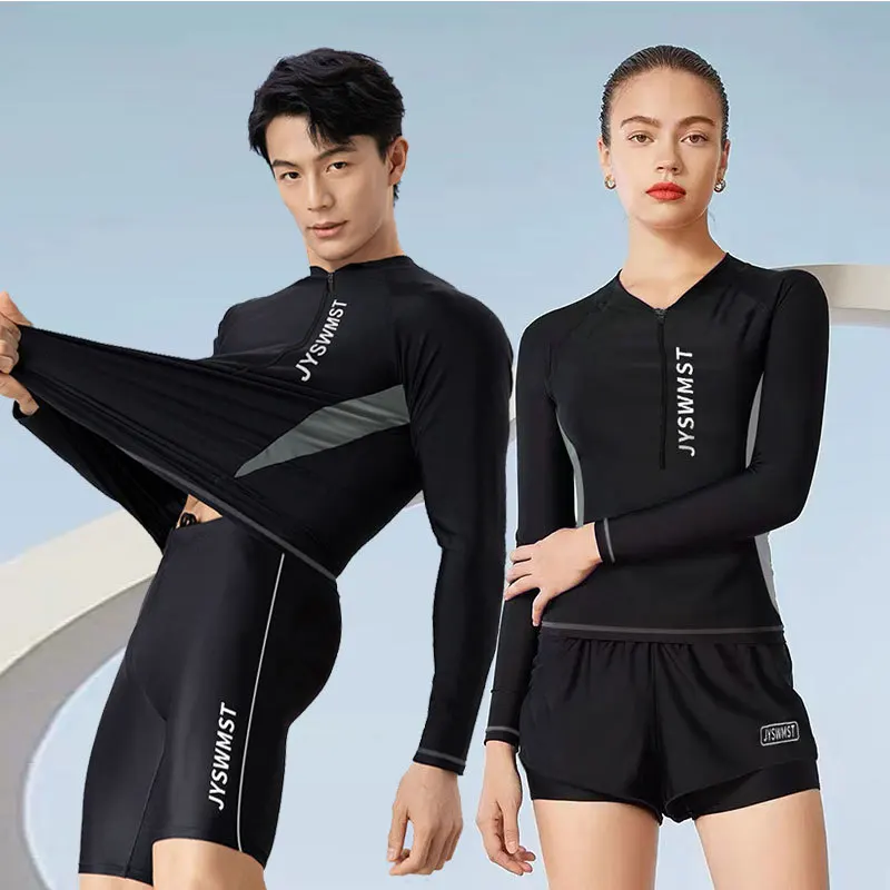 Men Women Sun Protection Professional WaterProof Surfing Swim Shirt Trunks Long Sleeve Quick-Dry Beach Athletic Bathing Suit