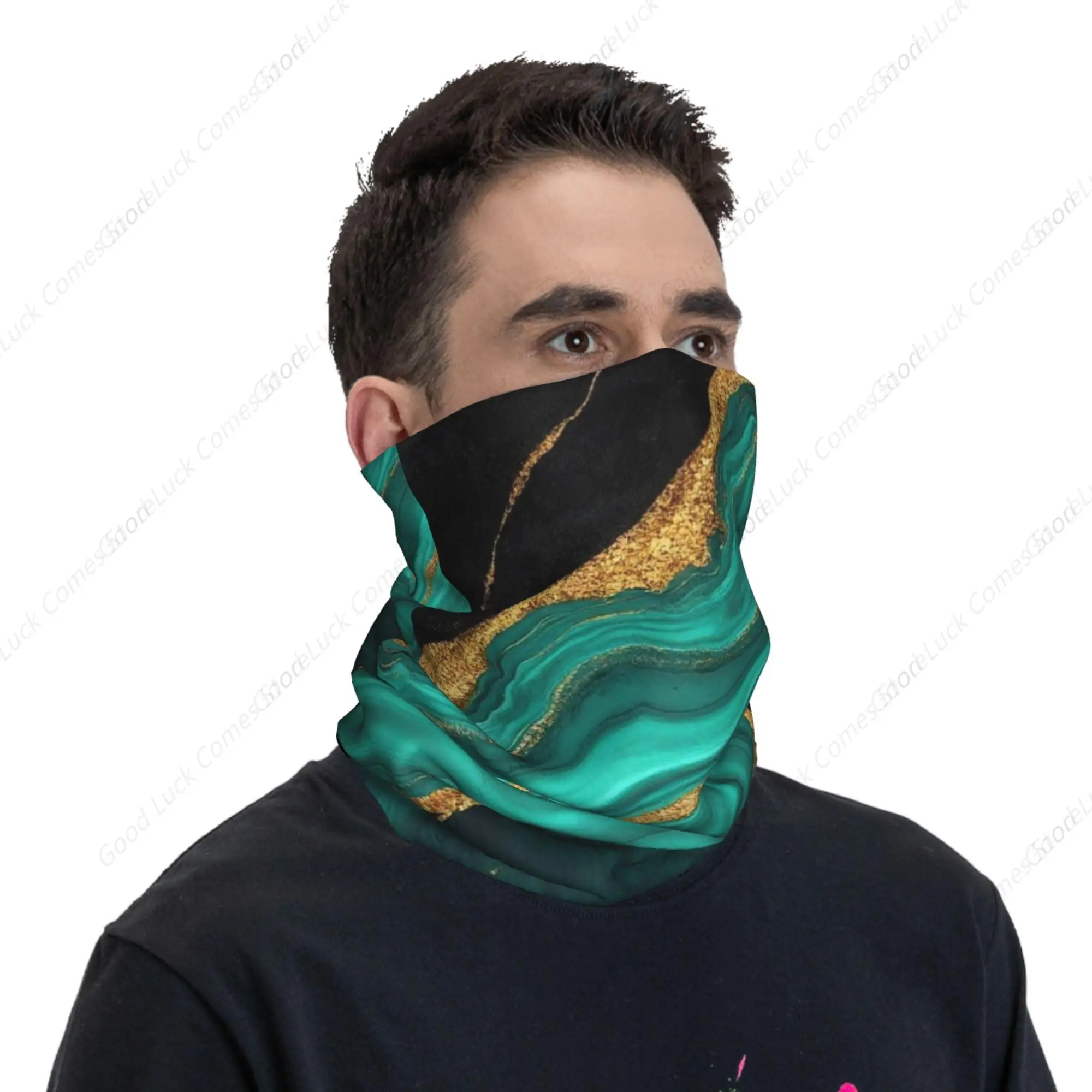 قناع وجه للرقبة من الرخام الأسود والذهبي والأخضر الفيروزي المخضر للرجال والنساء وشاح للمشي لمسافات طويلة وركوب الدراجات والجري