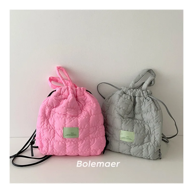 Fashion Kids Backpack with Label Children's Bag Cotton Drawstring Backpack Handbag Travel Backpack for Boys Girls