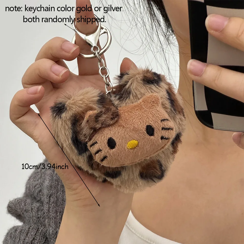 Sanrio Hello Kitty Portachiavi per bambole retrò con stampa leopardata Kawaii Anime Toy Cartoon Fashion Bag Accessori Portachiavi Regali