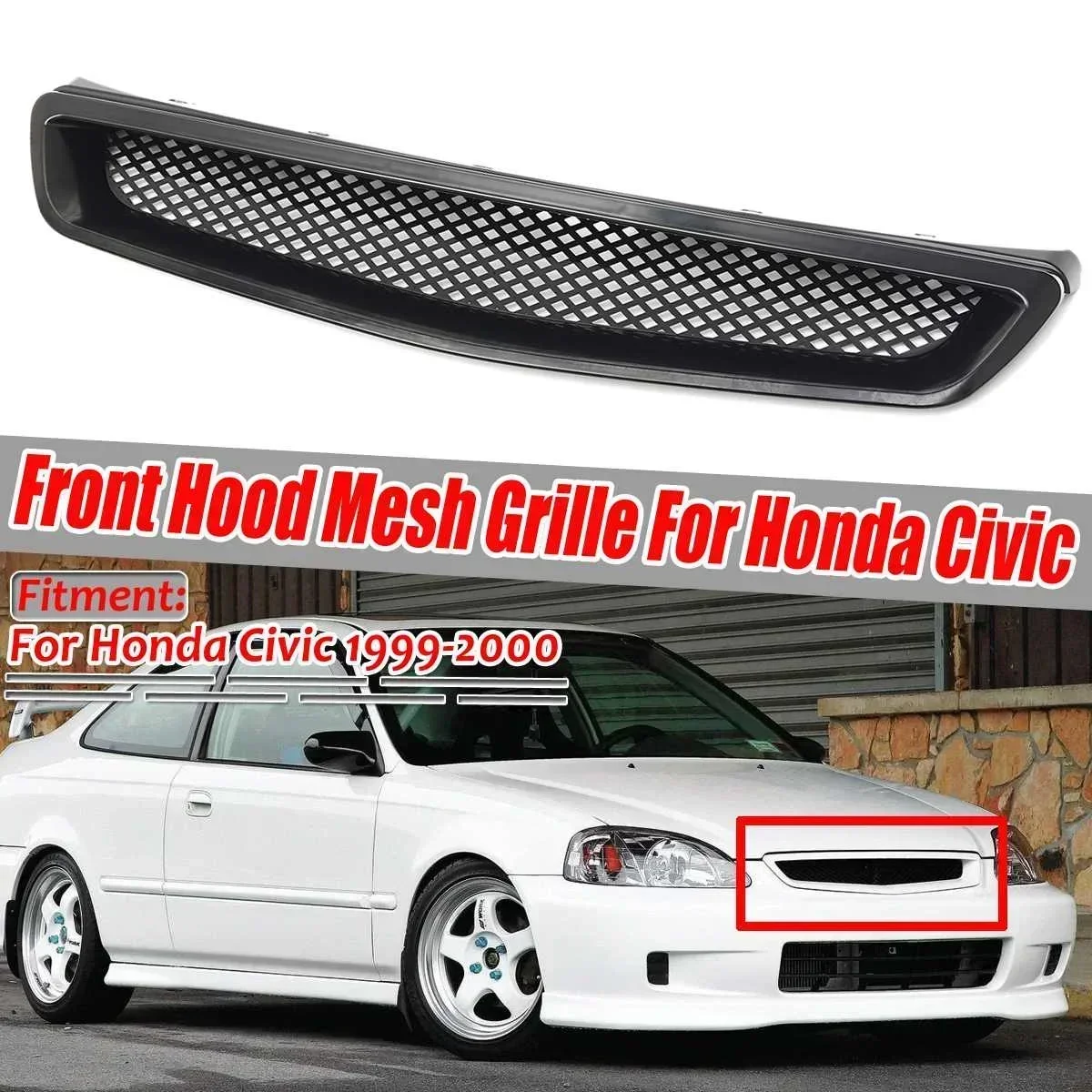 For Honda Civic EK CX DX EX HX LX Type R 1999-2000 ABS Front Mesh Grille Trim Car Front Hood Mesh Bumper Racing Grills Body Kit