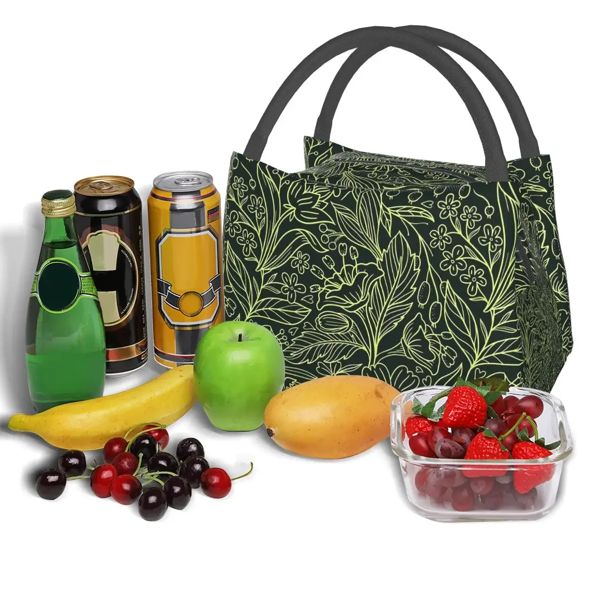 Ditsy Floral Lunch Bag Green Dense Flower Vintage Lunch Box For Adult Travel Convenient Cooler Bag Print Thermal Lunch Bags