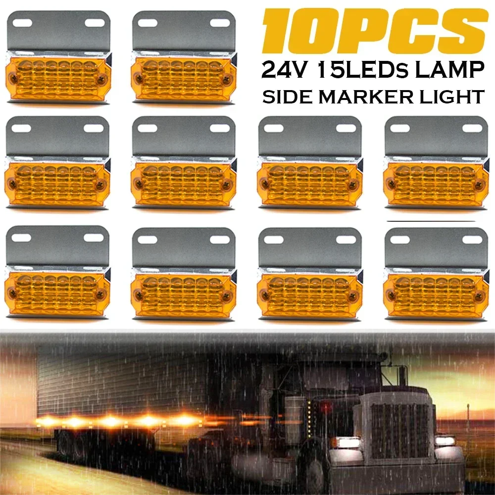 ATVOV 10pcs 24V 15 LED Side Marker Light Car External Light Warning Tail Signal Indicator Lamp Auto Trailer Truck Lorry Amber