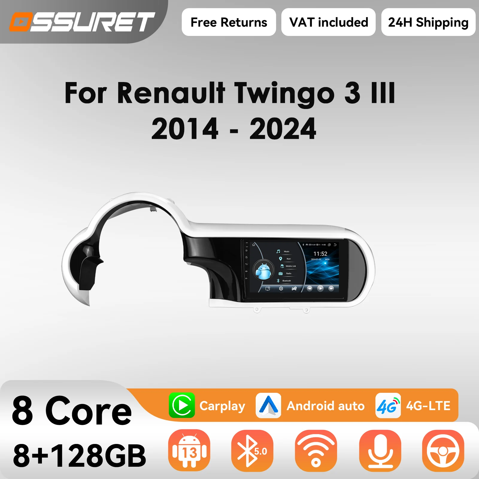 2DIN Carplay Android Auto Auto radio Für Renault Twingo 3 III 2014-2024 Auto multimedia Video player 4G WIFI Bildschirm GPS Autoradio