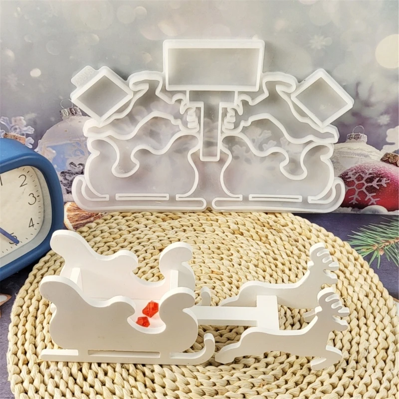 2024 New Christmas Sleigh Deer Silicone Molds for Epoxy Resin, Concrete Cement Silicone Molds for Art Craft, Gypsum Ornament