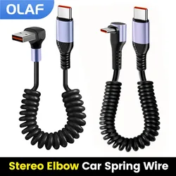 66W 90° Spring Type C To USB C Cable 6A Fast Charging USB Type C Car Spring Data Cord For iphone15 Samsung Xiaomi Huawei