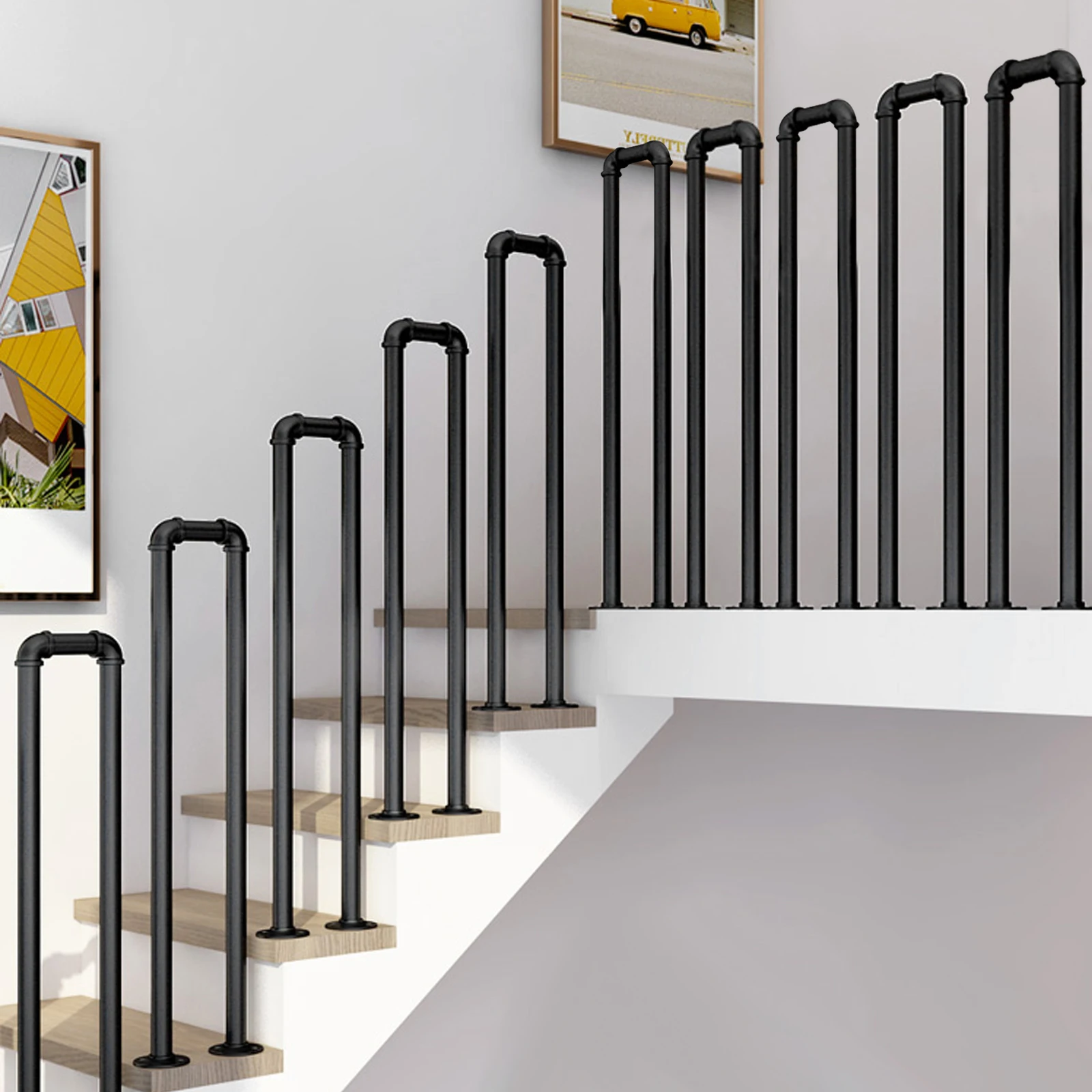 

U-Shaped Stair Handrail Industrial Wrought Iron Non-Slip Safety Railing Indoor Elderly Children's Support Poles for Steps Loft