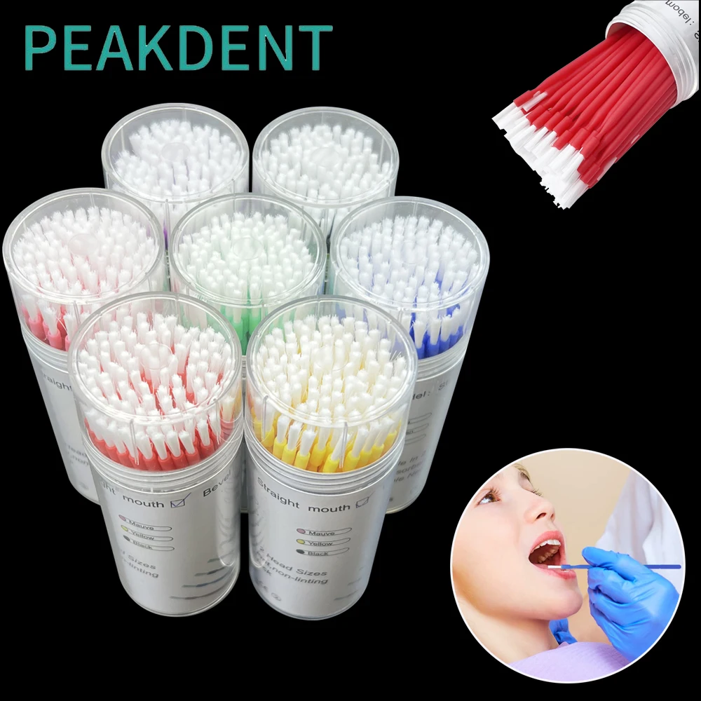 100Pcs/Bottle Dental Disposable Micro Brushes Bendable Long Shank Applicators Brush Head Brush for Makeup Oral Cleaning Tools