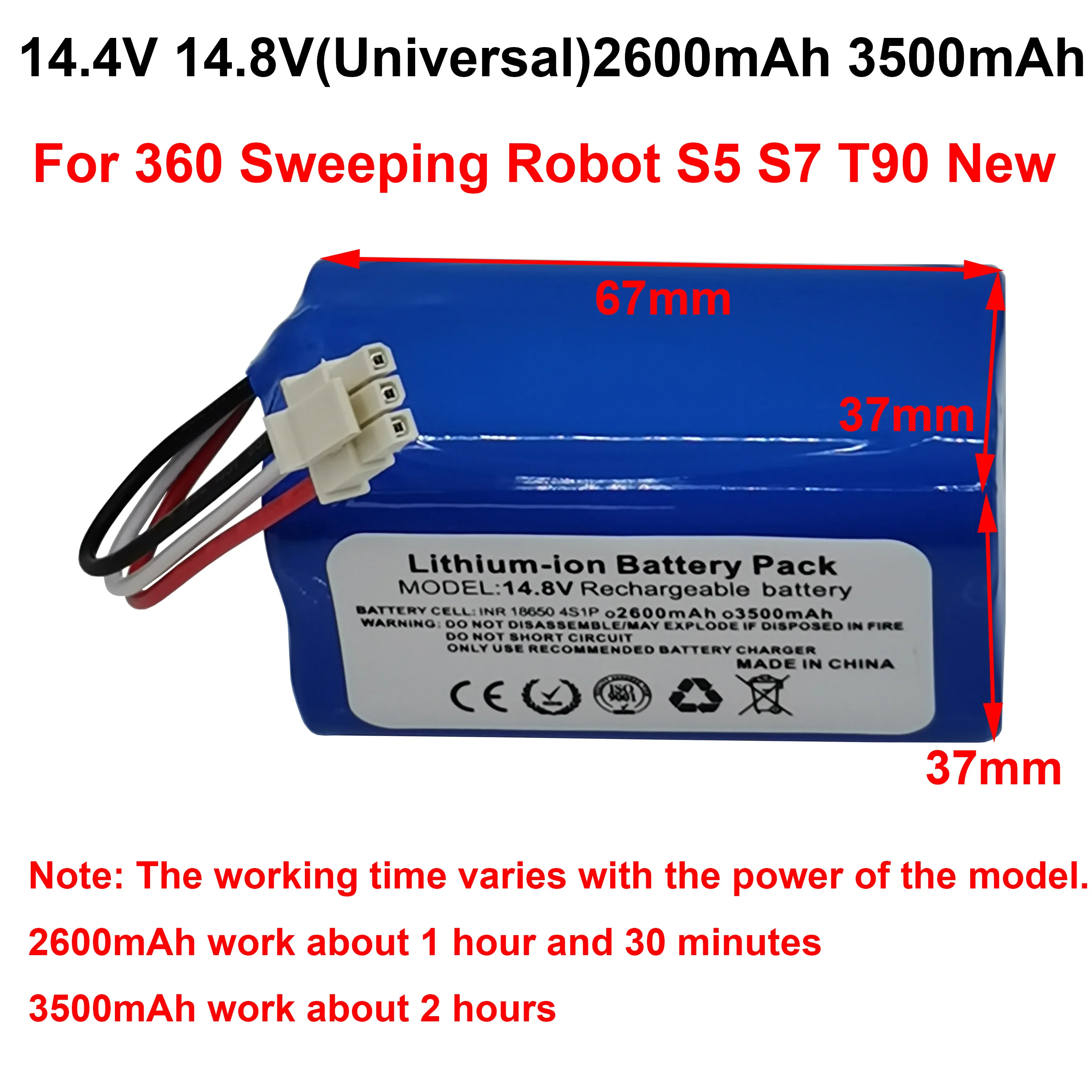 Paquete de batería recargable cilíndrica de iones de litio, 14,4 V, 14,8 V, 3500mAh, 2600mAh, 18650, para Robot de barrido 360, S5, S7, T90, nuevo y personalizable