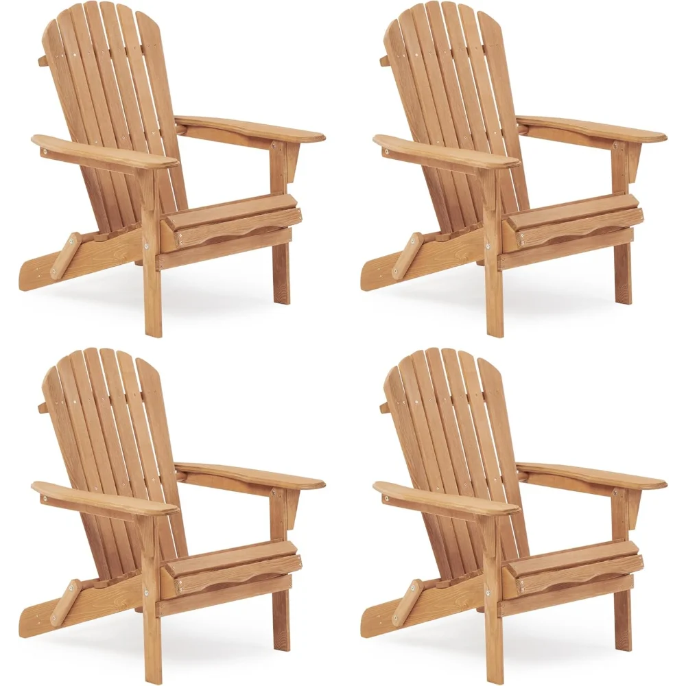 

Outdoor Wooden Folding Adirondack Chair Set of 4 with Pre-Assembled BackRest, Wood Patio Chair for Garden