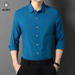 Men's Business Casual Solid Color Long Sleeved Shirt Non Ironing Comfortable Top