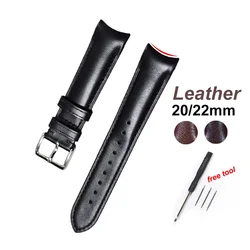 Genuine Leather Strap 20mm 22mm Curved End Belt Bracelet for Women Men's Business Universal Watch Band Black Brown Wristband