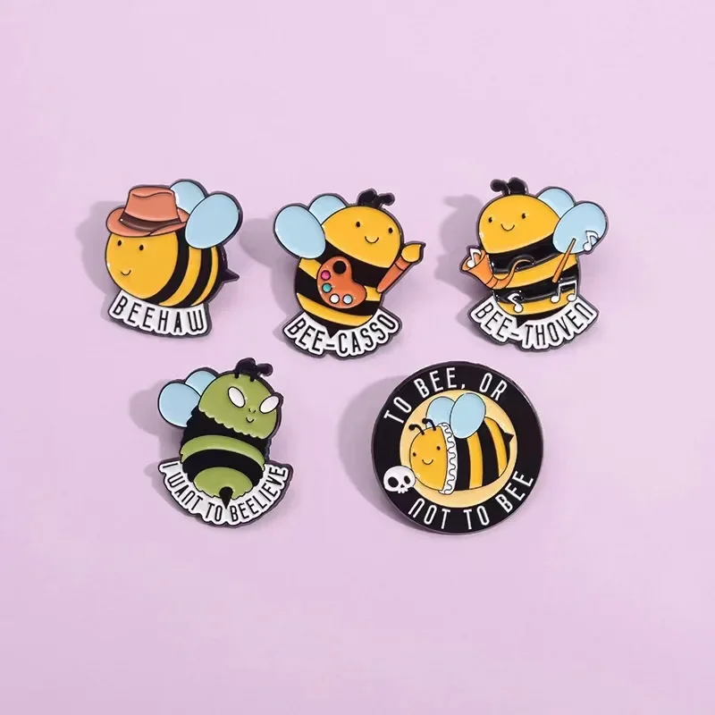 Creative Cute Bee Enamel Pins Painter Musician Bee Brooches Lapel Badges Animal Jewelry Gift for Kids Friends Drop Shipping