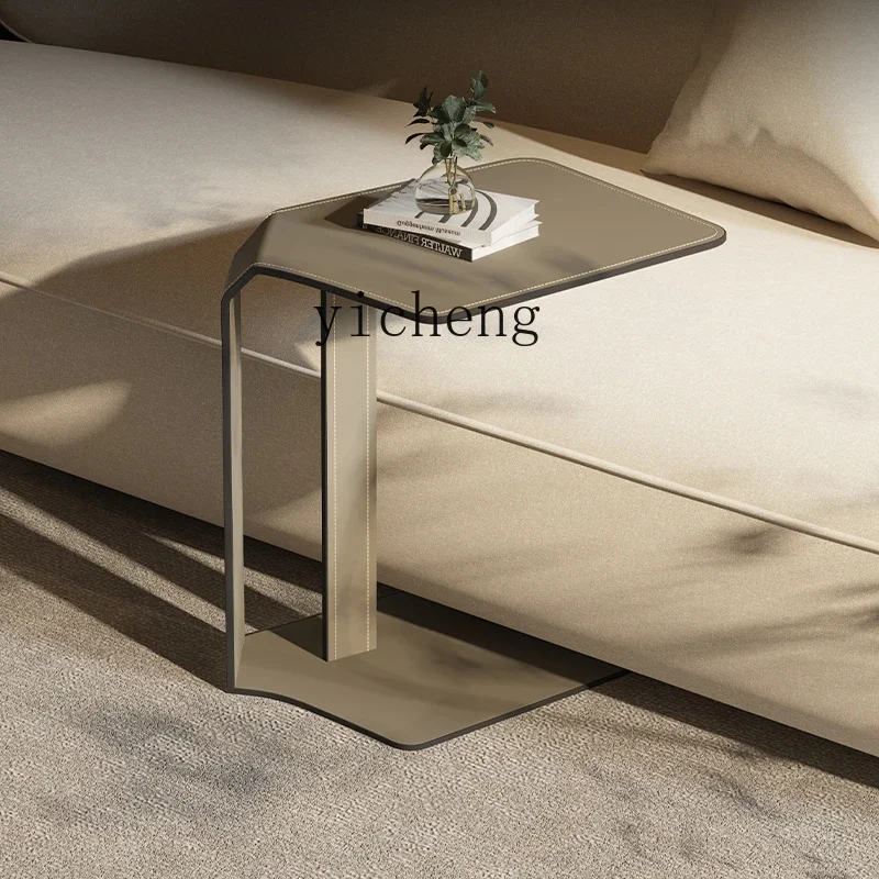 TQH minimalist saddle leather C-shaped side table sofa insert light luxury modern high-end small coffee table