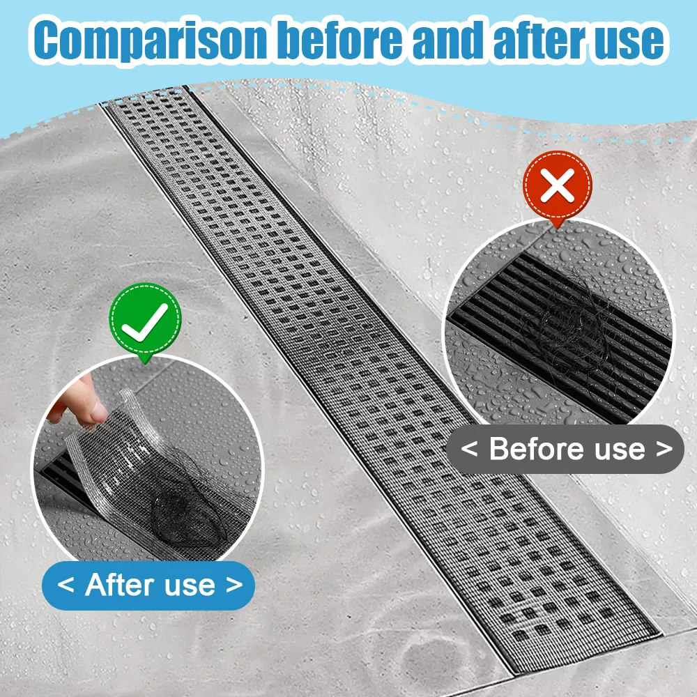 Pegatinas de drenaje de suelo de 5/10 metros, filtro de pelo antibloqueo para fregadero, tapón de drenaje de ducha de bañera desechable, cubierta de red, Topper de fregadero