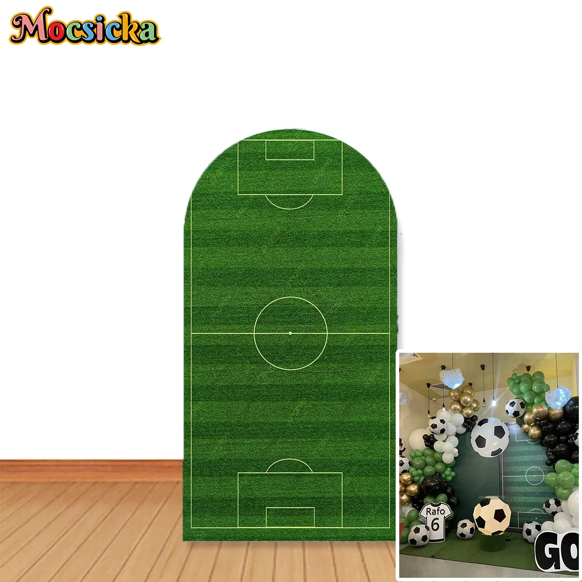أغطية خلفية قوس Mocsicka باللون الأخضر لملعب كرة القدم وحفلات أعياد الميلاد وخلفية للأولاد والأطفال وحفلات استقبال المولود الجديد والحفلات الرياضية