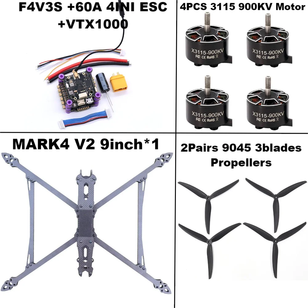 F4V3S/F4V3S PLUS 비행 제어 MARK4 V2 9 인치 45/60A 4INI ESC 랙 드론 FPV 탄소 섬유 PV 레이싱 드론 Quadcopter Freestyle