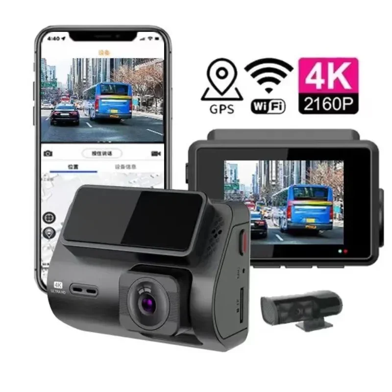 2 Inch Mini Dual Front And Rear Smart Dash Camera 4k Wifi Gps Dual Lens Car Dvr 4k Dashcam With Gps Wifi Dual 4k Dash Cam