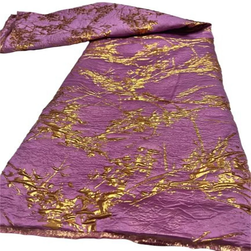 Pink/Gold Latest French Brocade Lace Fabric 2022 High Quality African Jacquard Gilding Materials For Women Party Dress Sewing