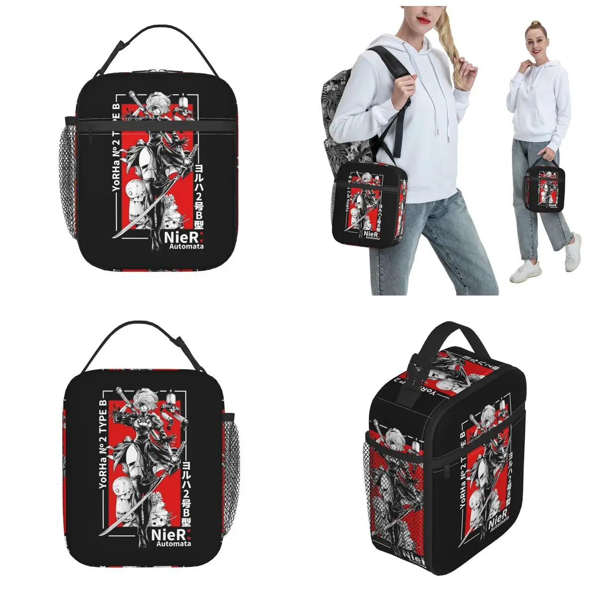 Nier Automata Cosplay Game Lunch Bag Isolado para Homens e Mulheres, Recipiente de Alimento, Portátil, Refrigerador Térmico, Lancheiras para Trabalho