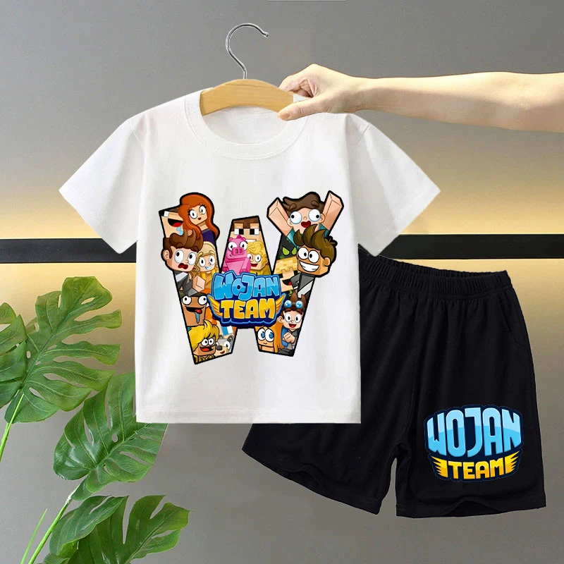 Wojan Team Short Sleeved Shorts Suit for Children Anime Cartoon Cute T-shirts Pants Set Boys Summer Fashion Sports Clothes Gifts