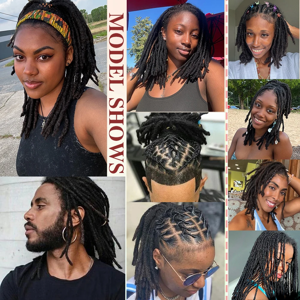 Dreadlocks Capelli umani vergini brasiliani 10 fili Estensioni dei capelli treccia all'uncinetto Loc 0,6 cm Microlocks intrecciati crespi