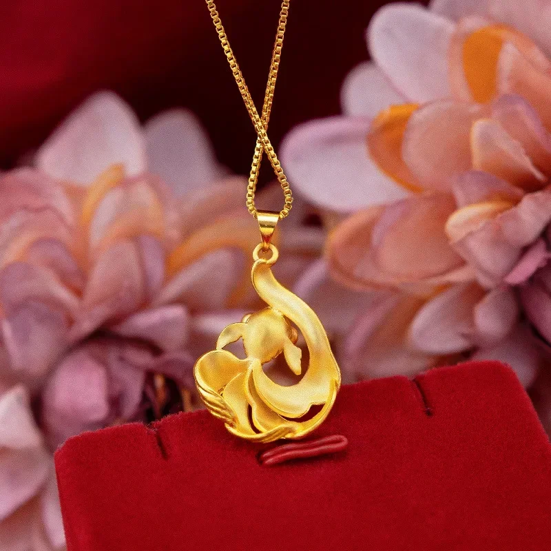 24K Yellow Gold Goldfish Pendant, 9999 Real Gold Fugui Goldfish Collarbone Necklace Female Fine Christmas Gift Real Gold Jewelry