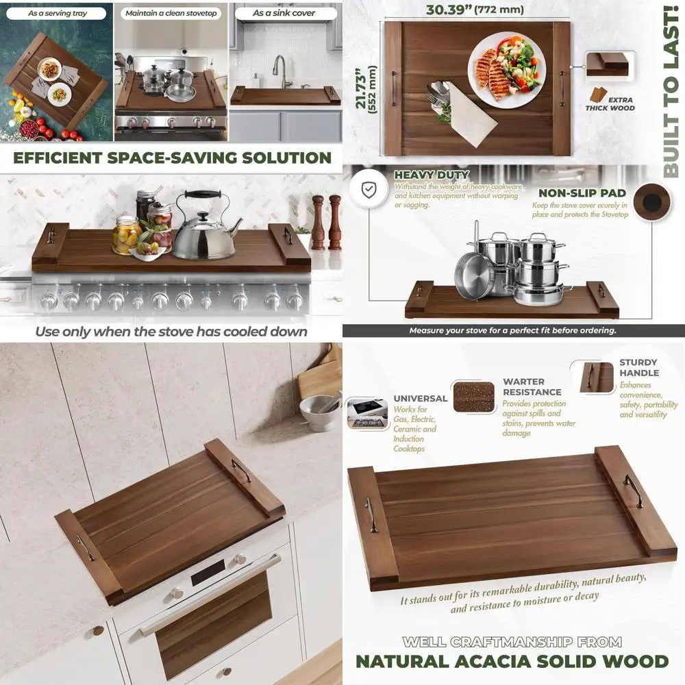 

Толстая крышка печи из дерева акации для газовых и электрических плит, поднос для экономии места на кухонной столешнице