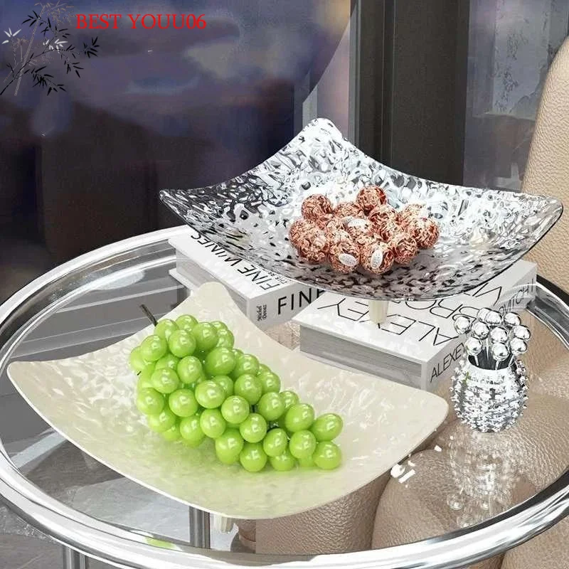 (YOUU06) Prato de Frutas Quadrado Transparente para Sala de Estar, Bandeja de Petiscos e Frutas, Bandeja de Doces para Mesa de Festa, Bandeja de Armazenamento de Alimentos, Prato para Ossos