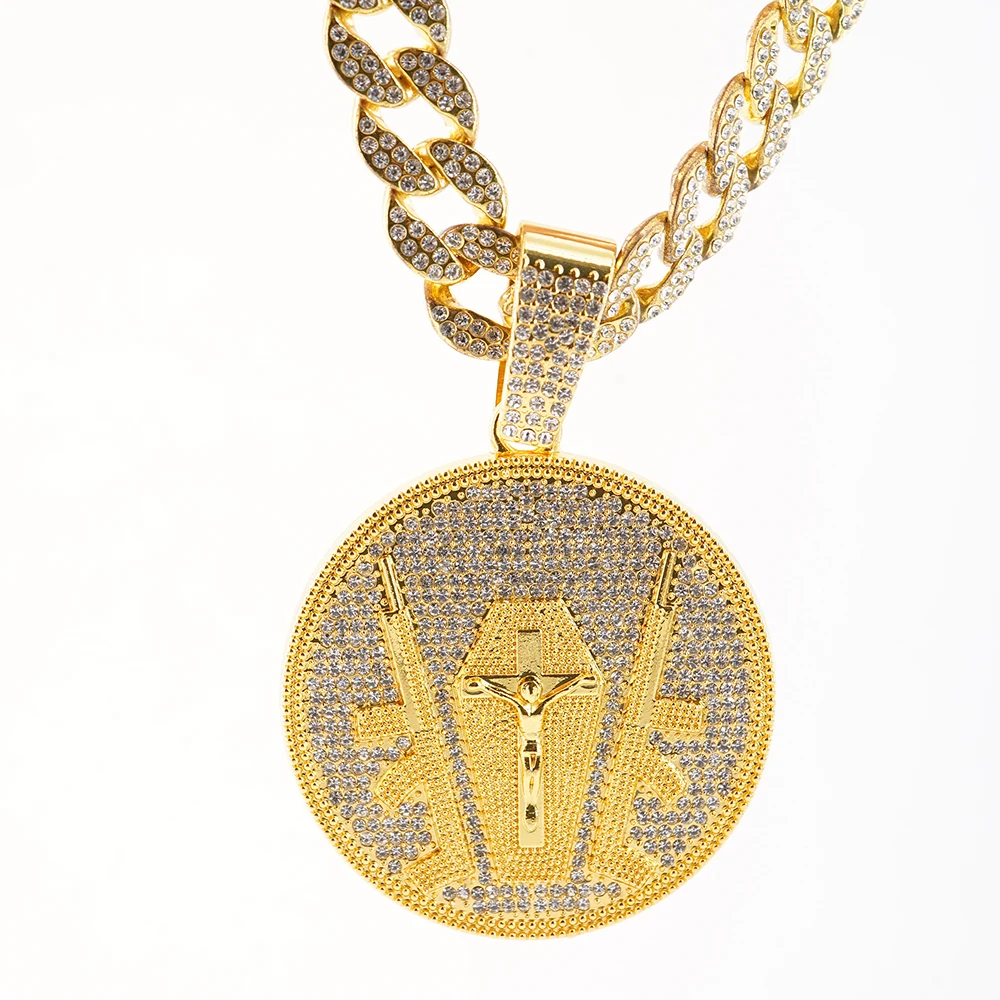 

Still full diamond God of God's protection round big pendant personalized men's necklace suitable for daily wear